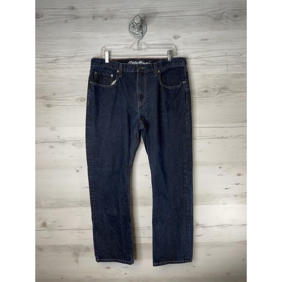 Eddie Bauer Jeans Mens 36x32 Blue Straight Fit Dark Wash Denim Cotton Classic - Picture 1 of 13